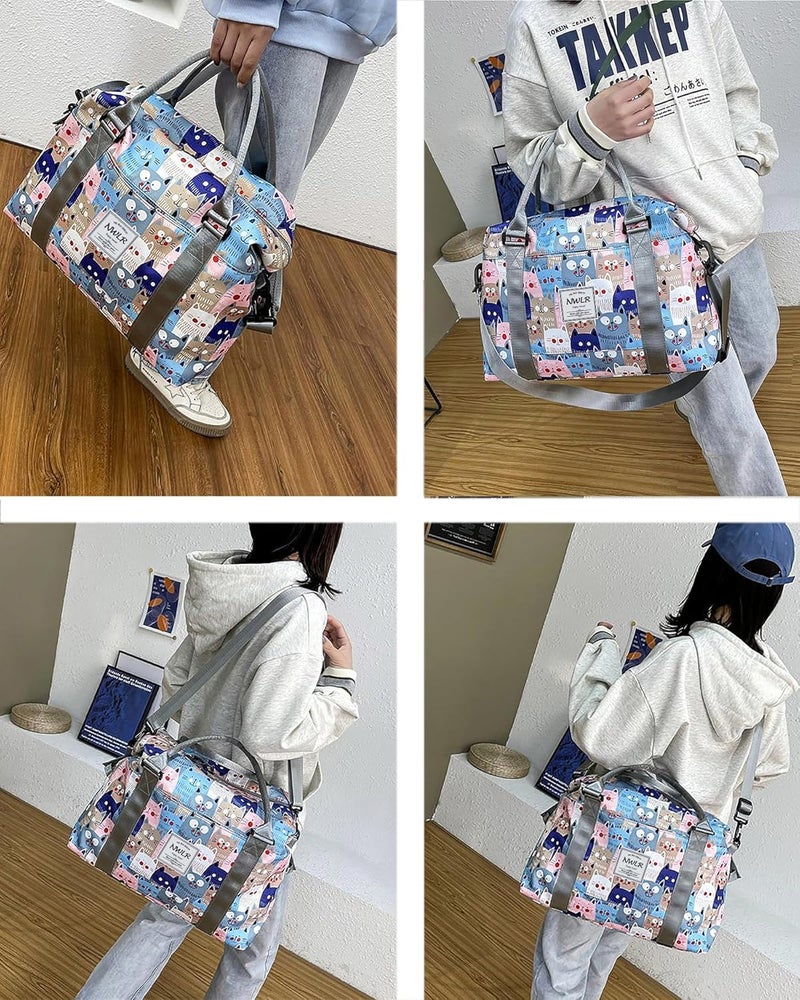 NWLR Travel Duffle Bag Weekender Overnight Bag Gym Tote with Wet Pocket for Women Girls Workout Duffel Bag Water Resistant (W-Cute Cats+Toiletry Bag) - Image 2